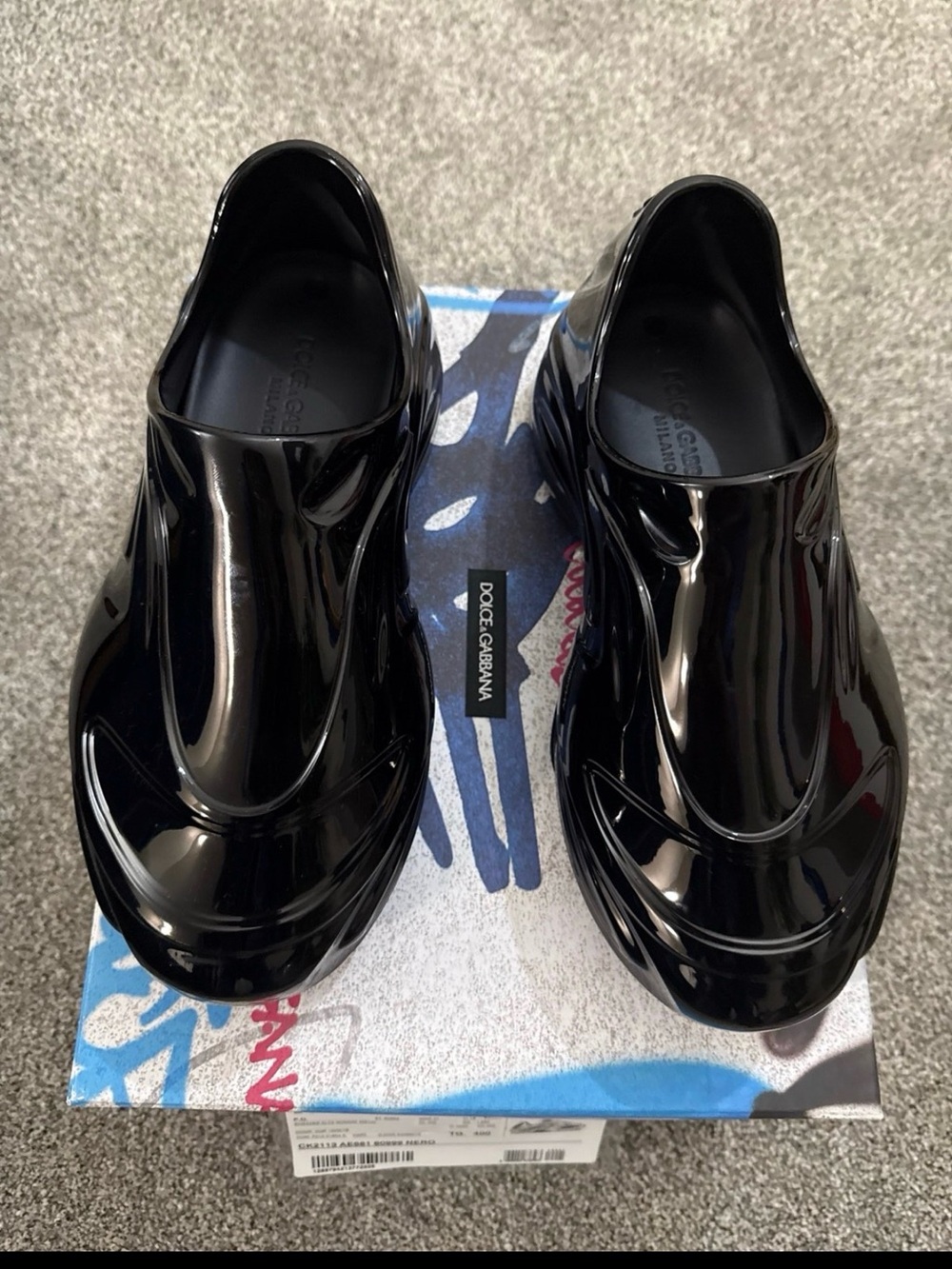 DOLCE & GABBANA DG Logo Low-Top Slip On Sneaker Shoes ALTA GOMMA Glossy Black